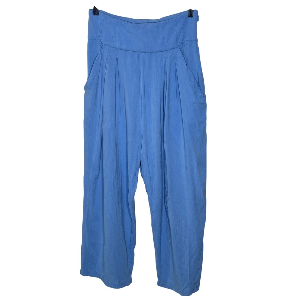 Free People High Rise Pleated Wide Leg Trousers Cornflower Blue Size 4